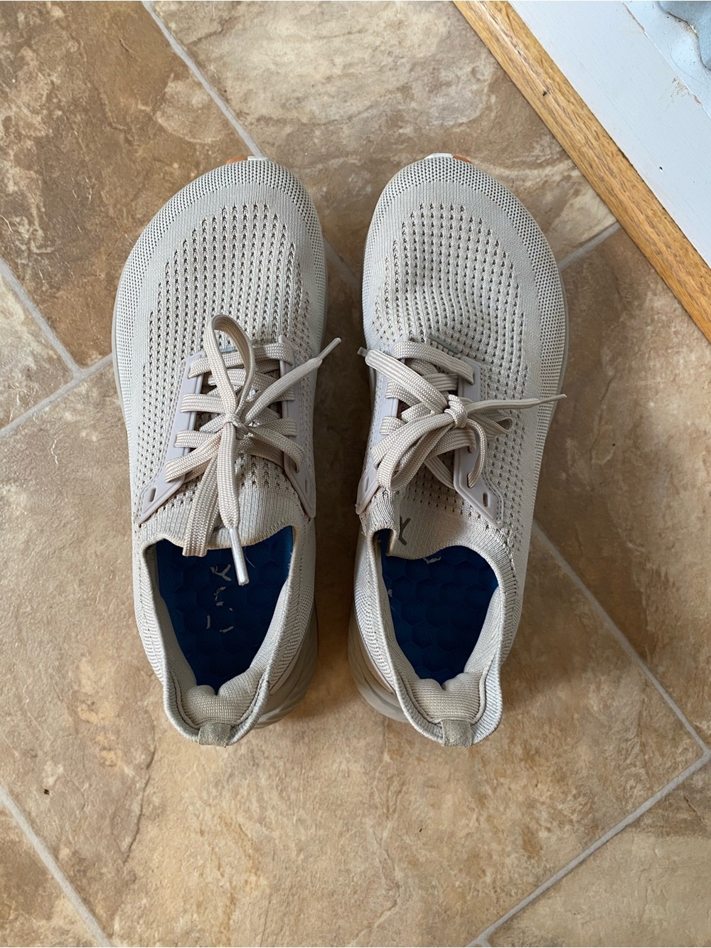 Women's Neutral Knit Lace-Up Sneakers in Light Beige